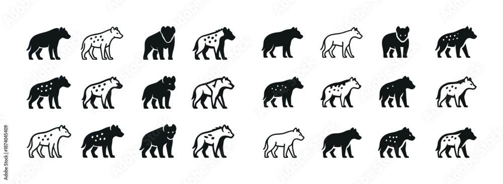 Fototapeta premium Silhouette and outline patterns of hyenas
