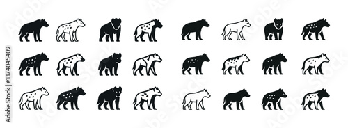 Silhouette and outline patterns of hyenas