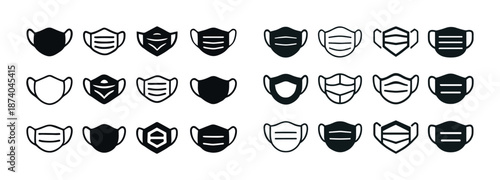 Variety of face mask icons set in different styles for health and safety