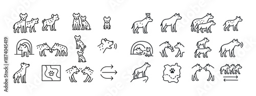 Hyena icons: pack behavior, communication, and habitat symbols