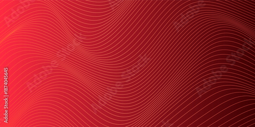 Abstract in the form of fine golden lines flowing dynamically on a red gradient background, suitable for use as a creative design background or digital decorative element volume 2