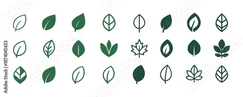 Collection of green leaf icons in various shapes and designs