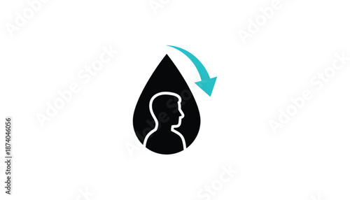 Water Drop with Human Silhouette in Minimalist Design, Simple Iconography, Monochromatic Color Scheme, Format, for Health and Wellness Branding