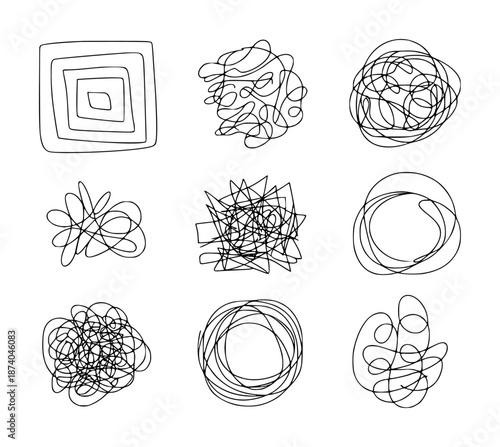 Abstract black ink scribbles and doodles white background