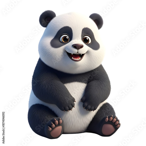 A charming cartoon panda with a delightful smile and expressive eyes