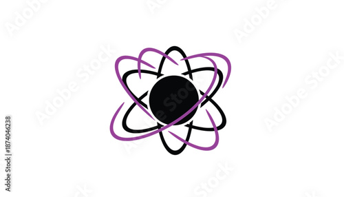 Purple Black Atom Symbol Isolated on White Background