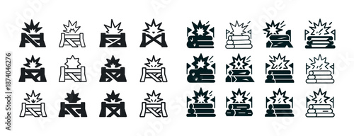 Collection of campfire icons: various styles and designs in black and white