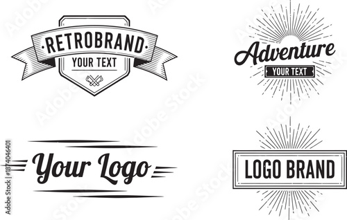 Vector set of vintage logos, badges, and emblems with sunbursts, perfect for branding and design projects