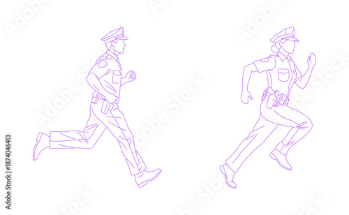 Police Officer Running Lineart Illustration
