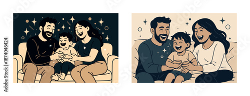 Happy family with mother, father, and son bonding on the couch