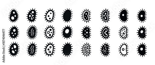 Assorted black bacteria icons illustrating microbial diversity