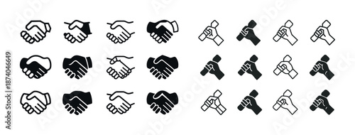 Variety of handshake and fist bump icons in black and white