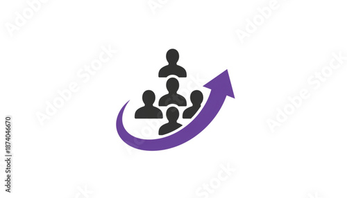 Black Silhouette People Moving Upward with Purple Arrow