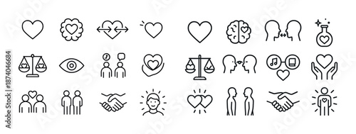 Set of 24 heart and mind themed line icons