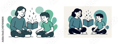 Mother and son reading together, enjoying quality time