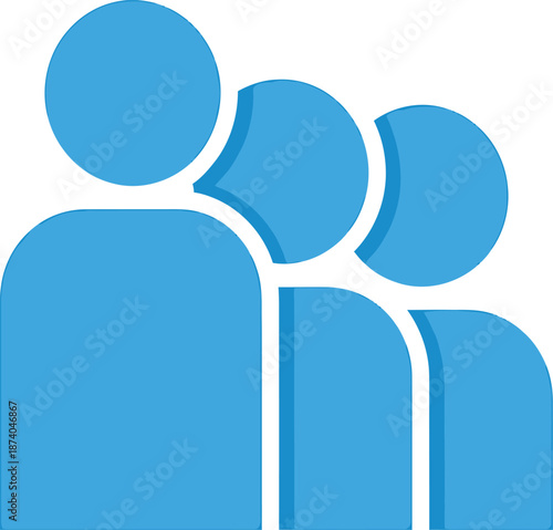 Illustration of three blue figures in a line, symbolizing teamwork and community