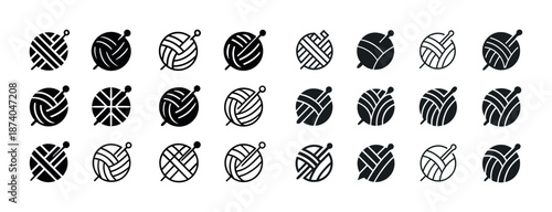 Variety of yarn ball icons in black and white patterns