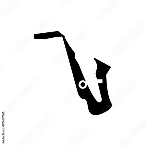 Saxophone musical instrument glyph icon, woodwind symbol for jazz, blues, and live music performance.