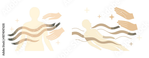 Energy healing concept illustrations with hands and figures