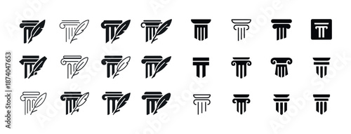 Collection of ancient column icons: classic architecture symbols