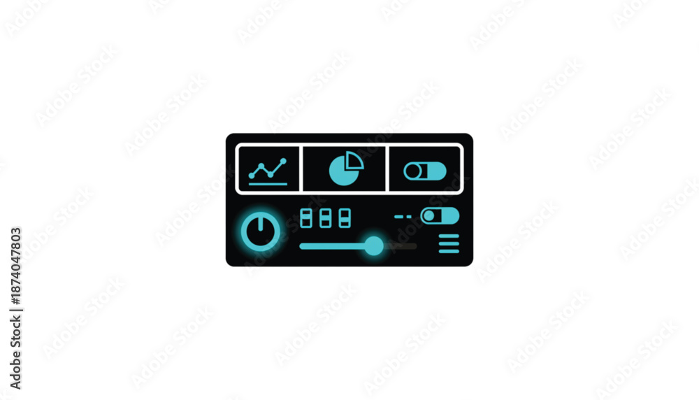 Fototapeta premium Neon Blue Dashboard Interface on Black Background