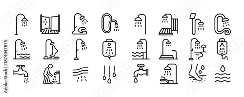 Variety of shower and bath icons: modern and minimalist