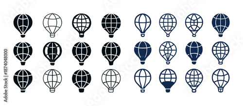 Pattern of simplistic hot air balloon icons in black and white
