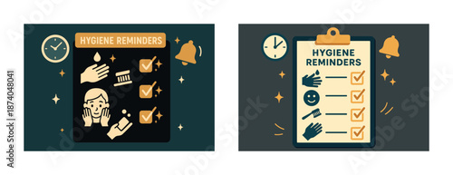 Hygiene reminders chart with checklists for daily routine