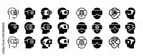 Icon set of virtual reality and technology headsets in profile view