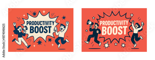 Energetic young adults celebrating productivity boost