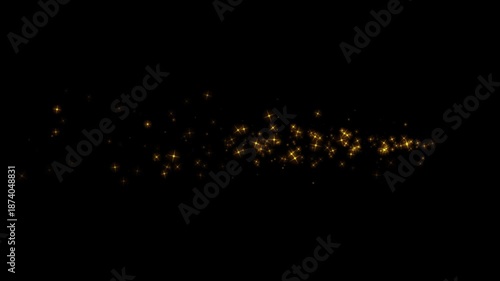 Magic glitter sparkle trail,Luxury gold glitter sparkle streak featuring twinkling particles,glowing glitter particle trail with magic sparkles and twinkle stars on a black screen background, 4k