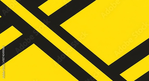 Simple geometric pattern featuring yellow and black diagonal lines and shapes in a modern design element.