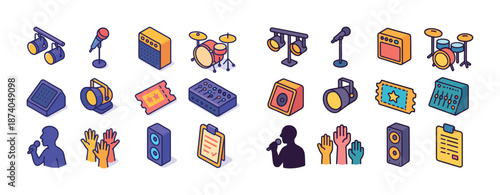 Colorful music and performance equipment icons