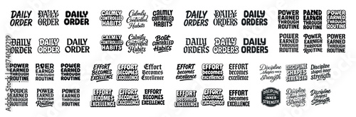 Inspirational text designs: motivational quotes on daily habits and routine