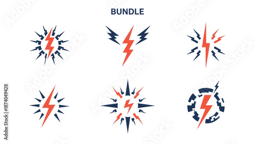 Vector graphics bundle featuring abstract lightning bolt designs in dynamic, energetic compositions