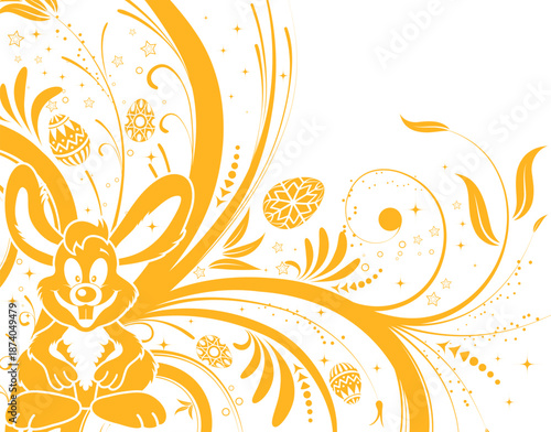 Easter background with eggs, rabbit and flower