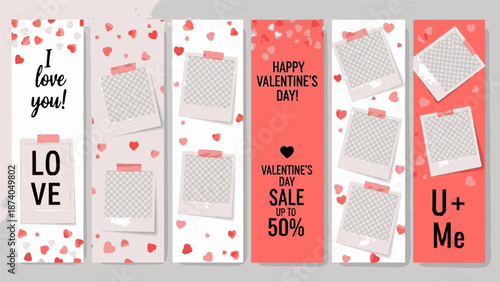 Valentine's Day social media post templates with love messages and sale offers