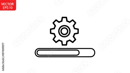 Simple black gear icon above a horizontal progress bar on white background