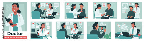 Doctor Consultation and Healthcare. Modern Medical Vector Illustration Set