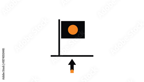Black Flag with Orange Circle Rising on Pole