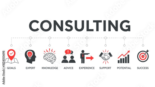 Professional Consulting Services Illustration Featuring Goals, Expert Knowledge, Advice, Experience, and Success