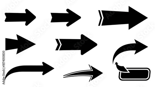 Black arrow icons set with directional pointers bold navigation symbols and web interface elements