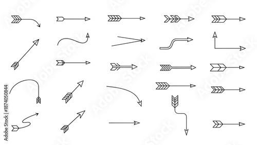 Thin line arrow icons set with minimal directional pointers and simple outline navigation symbols