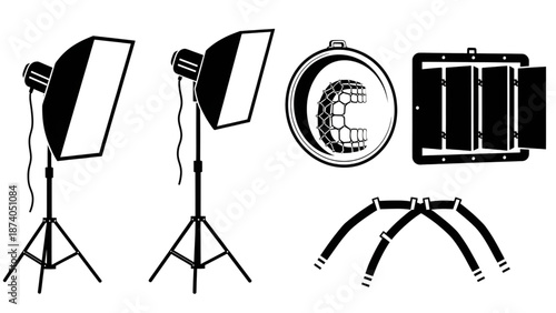 Professional photography lighting equipment set with softbox studio lamps and reflectors