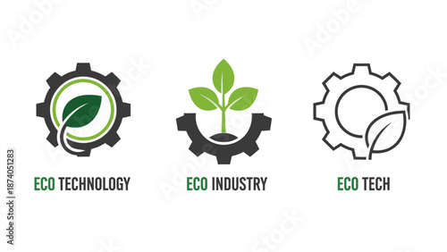 Eco-friendly technology and industry icons showcasing sustainable development and green innovations in a modern setting