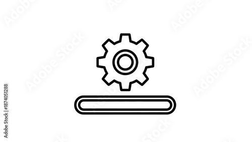 Simple Line Icon of Cogwheel on Horizontal Bar, Symbolizing Technology and Mechanism in Minimalist Design