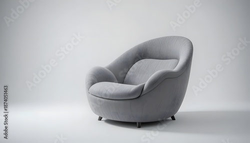 Modern gray armchair with rounded design and comfortable cushioning