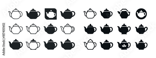 Variety of teapot icon designs: classic, modern, and minimalist styles