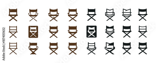 Collection of various director's chair icons in different styles and colors