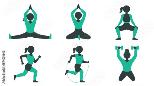 Silhouette of a slim woman practicing yoga as a simple fitness icon symbol for health sport and exercise